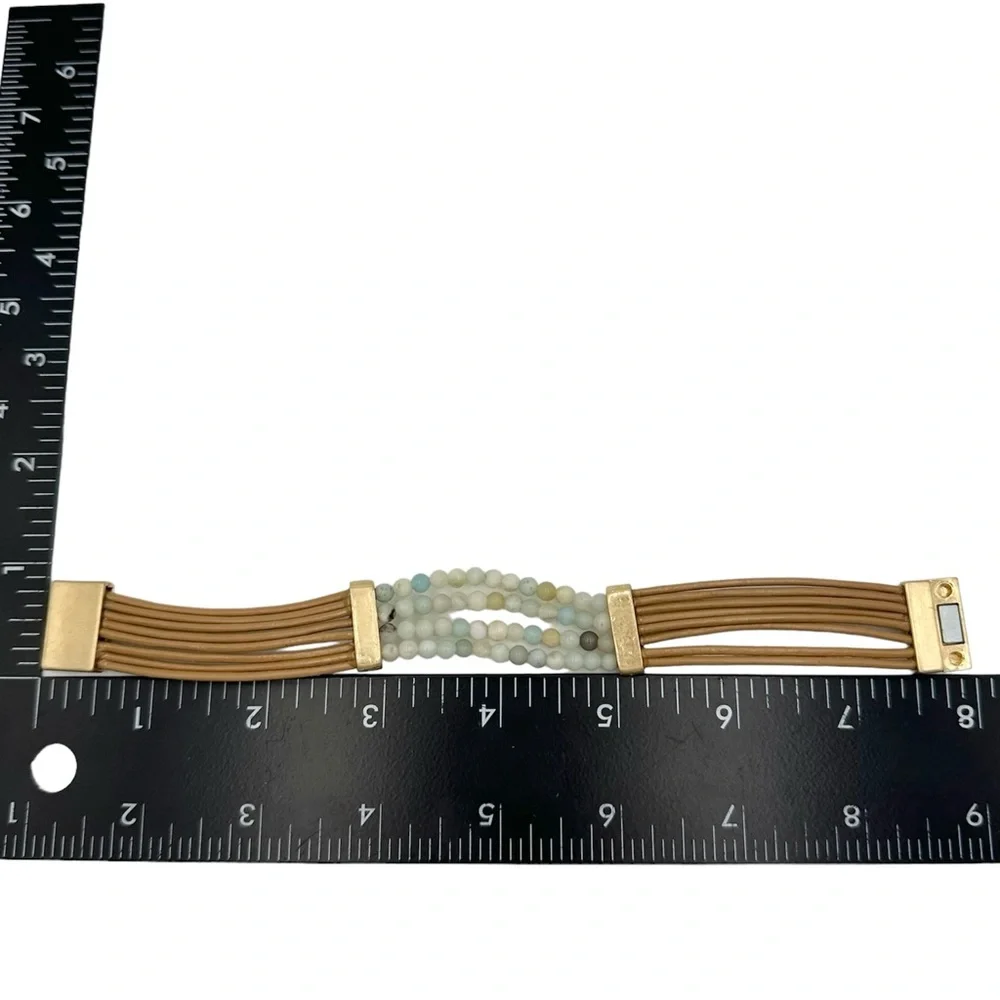 Amazonite Stone & Brown Leather Cord Strap Bracelet